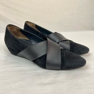 Paul Green Daniella Suede Wedge Shoes Womens US 8 UK 5.5 Black Leather Slip On